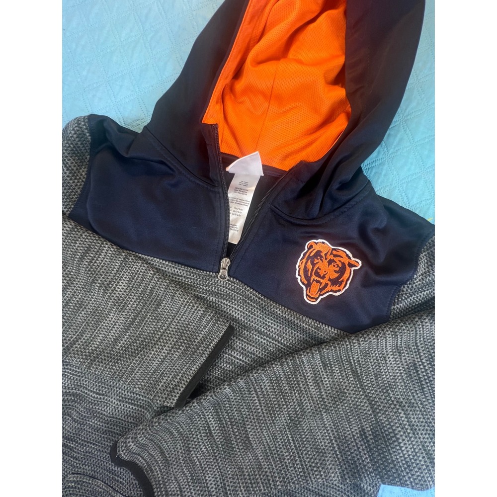 NFL Team Apparel Chicago Bears Youth XL 16/18 Quarter Zip Hoodie Grey Navy 893